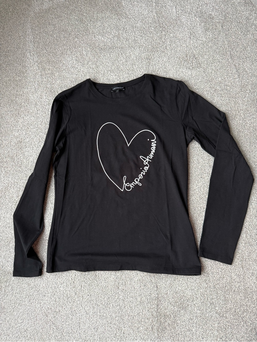 Emporio Armani Black Long-Sleeve Tee with White Heart Logo